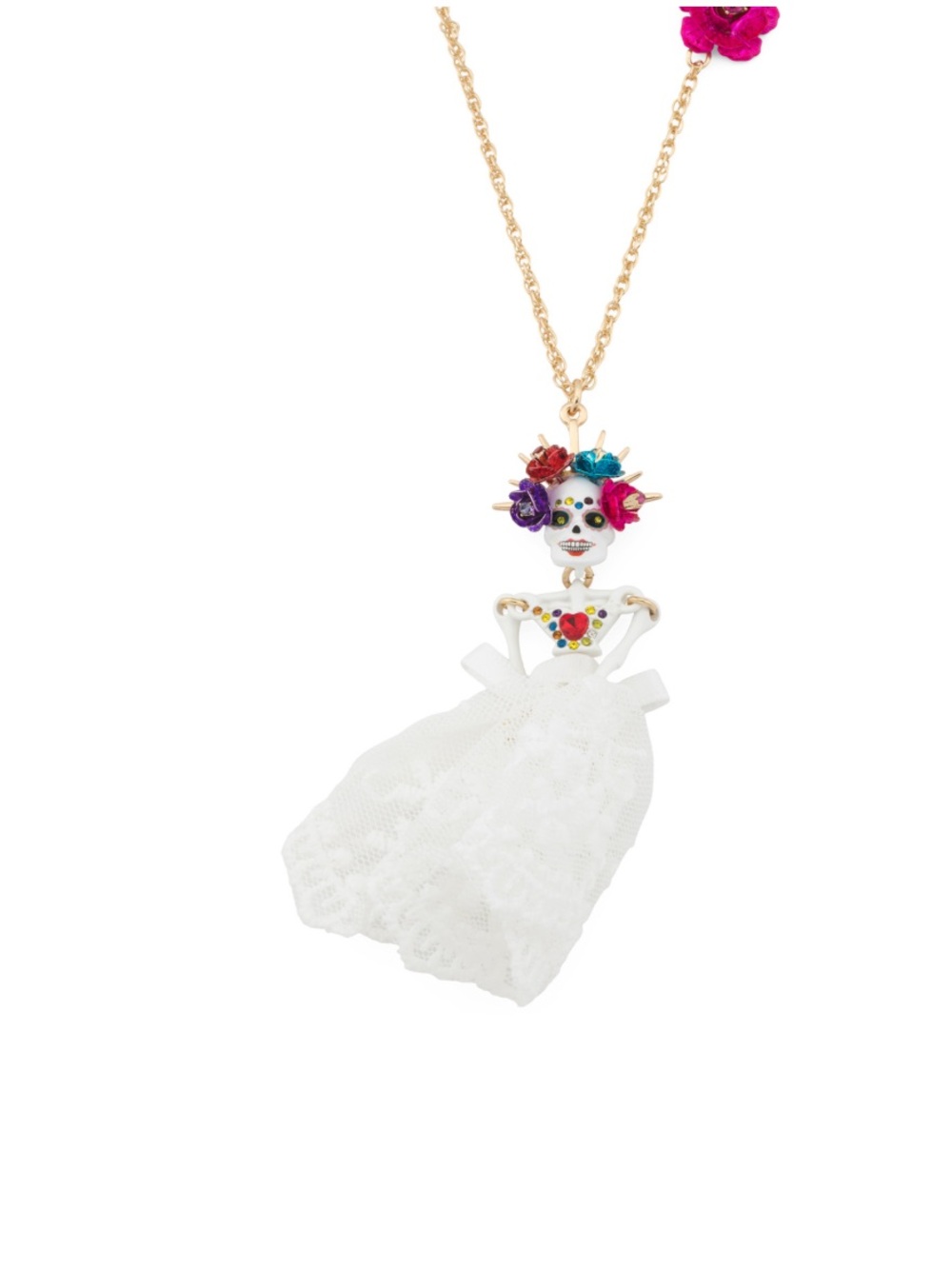 NWT Betsey Johnson sugar skull white bride long pendant necklace